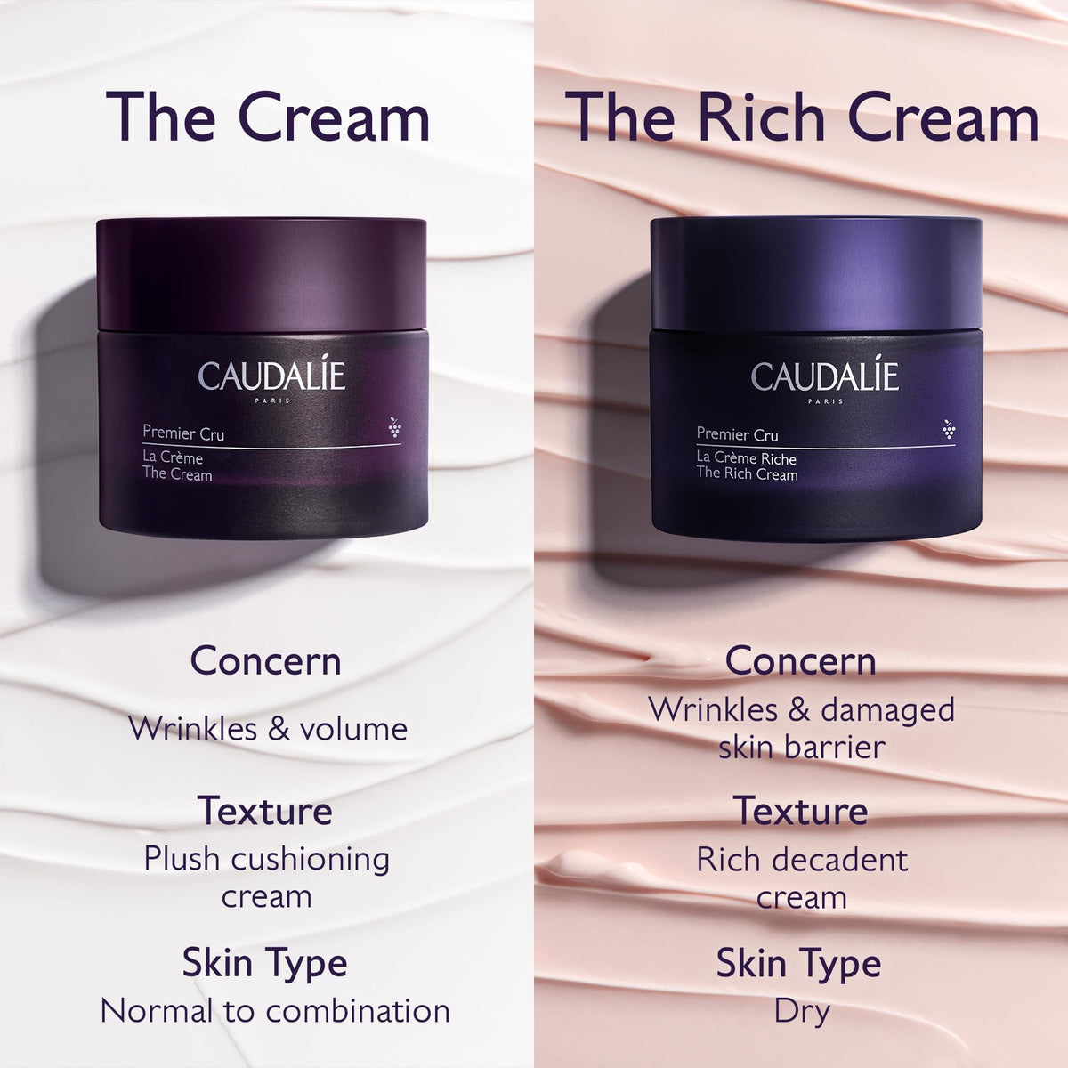 Caudalie cream pictured with Premier Cru serum and eye cream showing layered routine