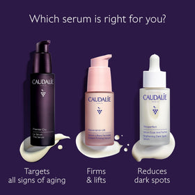 Caudalie serum massaged into neck and décolleté showing lifting and hydration