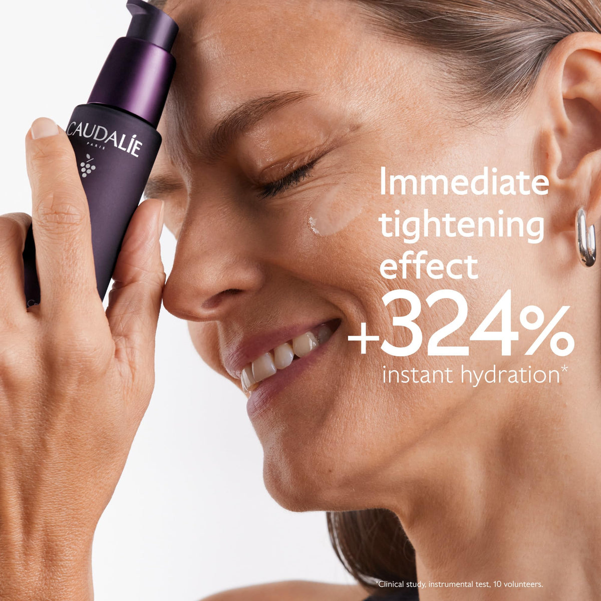Caudalie serum drop texture close-up highlighting hydrating, fast-absorbing formula