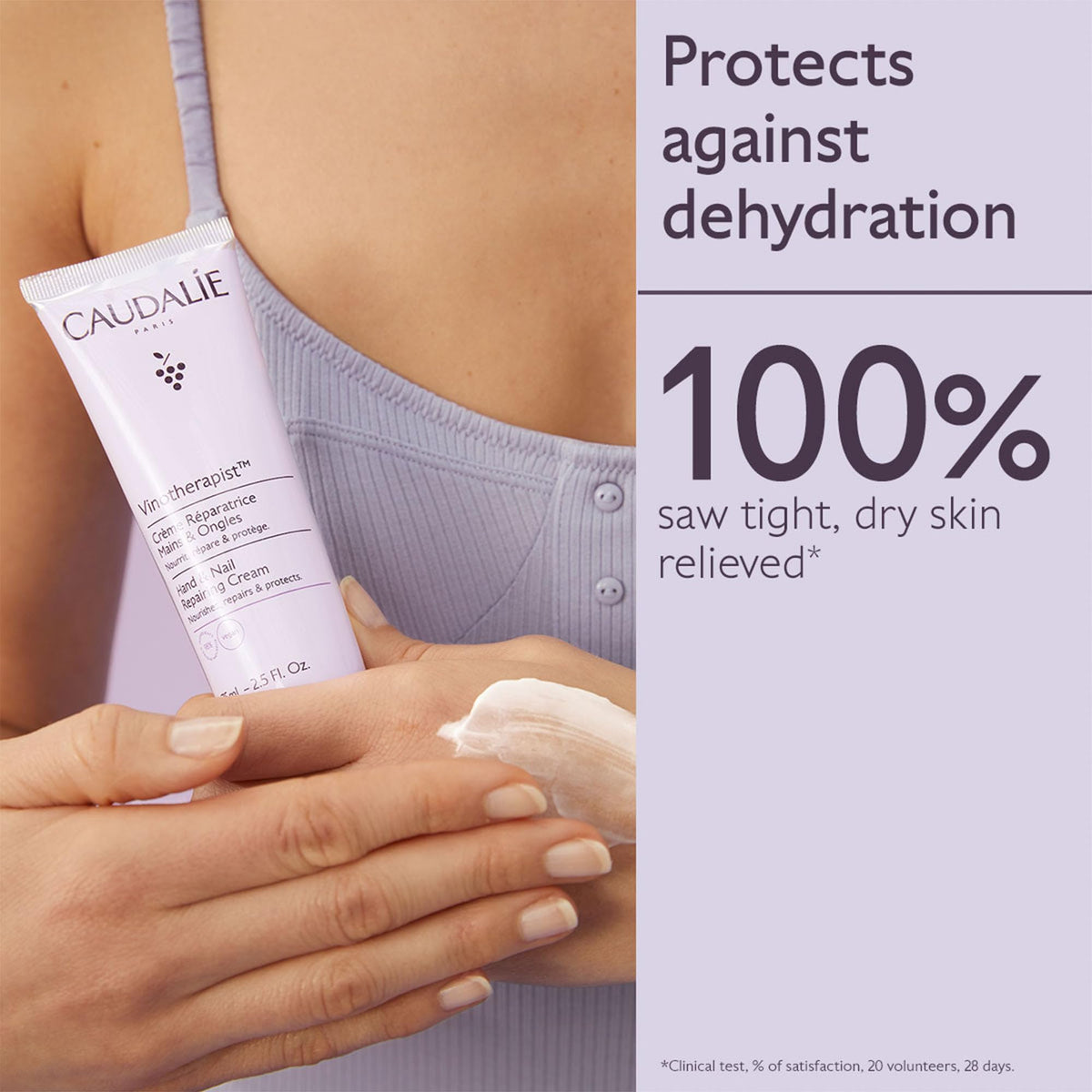 Caudalie close-up of cream texture demonstrating smooth, fast-absorbing consistency for instant comfort