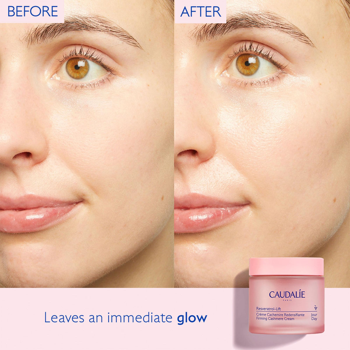 Caudalie cream texture close-up showing smooth formula benefit: rich hydration