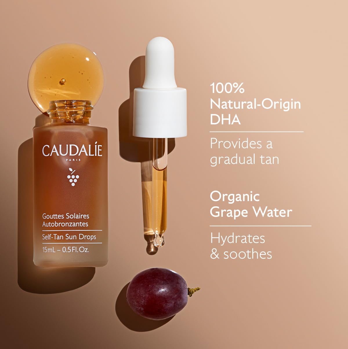 Caudalie demo mixing drops into serum, shows compatibility with skincare routines