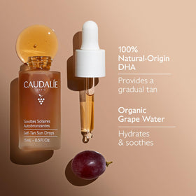 Caudalie demo mixing drops into serum, shows compatibility with skincare routines