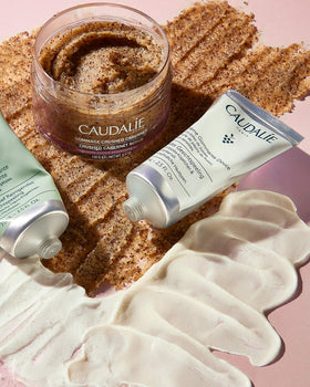 Caudalie tube on bathroom counter suggesting everyday use and skincare routine benefit