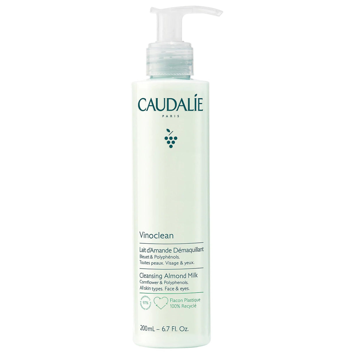 Caudalie Vinoclean front bottle displayed, highlighting gentle cleansing benefits