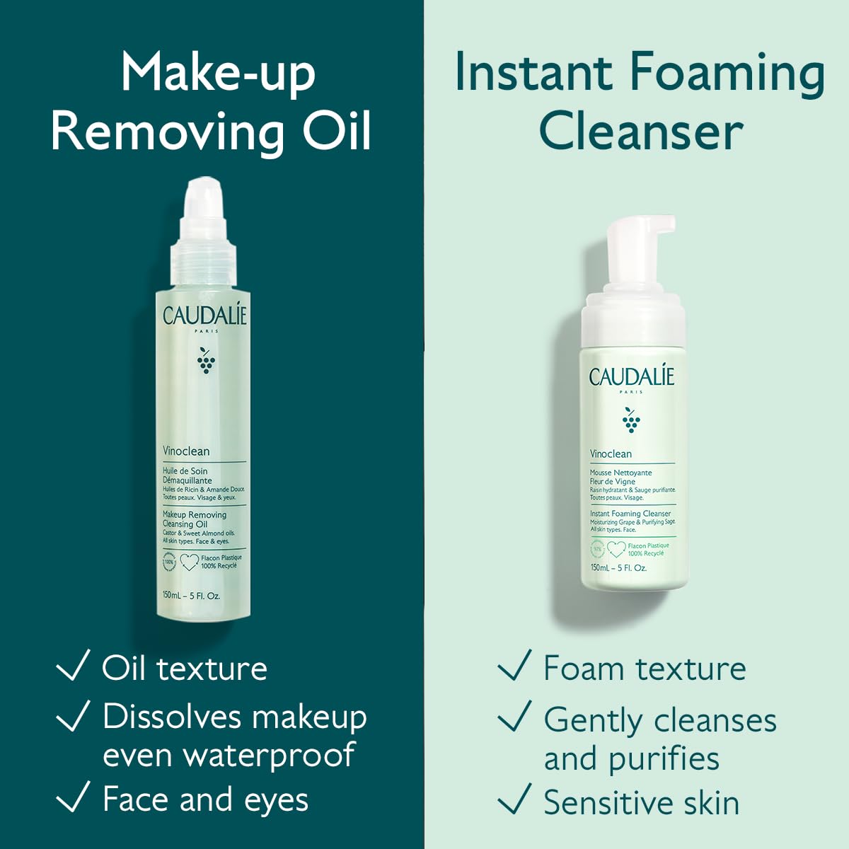 Caudalie Vinoclean removing waterproof mascara to show effective lift