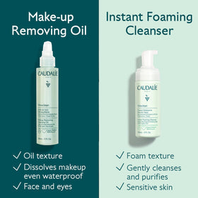 Caudalie Vinoclean removing waterproof mascara to show effective lift