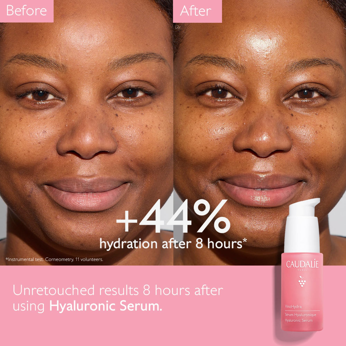Caudalie VinoHydra pump detail demonstrating easy dispensing and controlled use benefit
