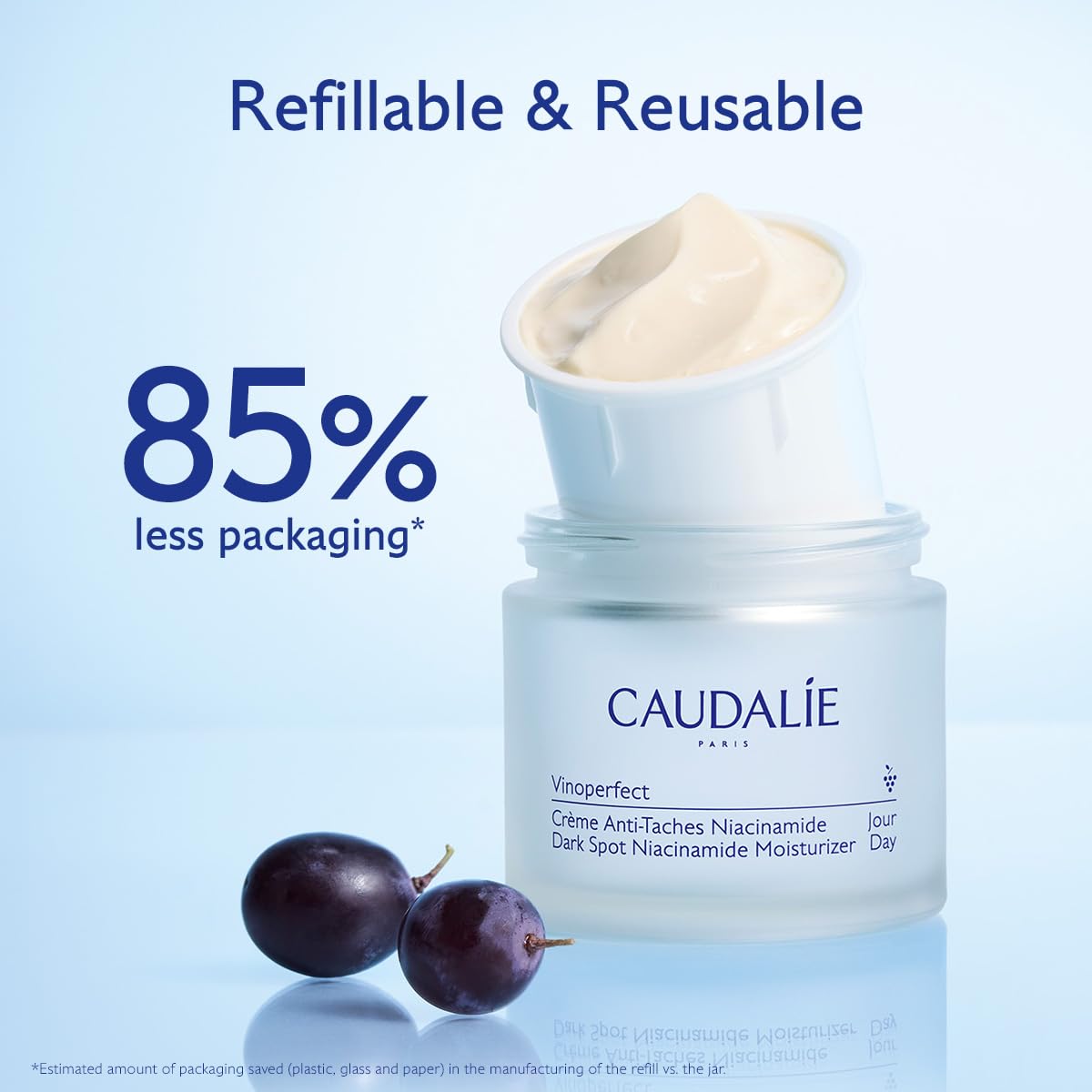 Caudalie moisturizer used as makeup base showing evening and glow benefit