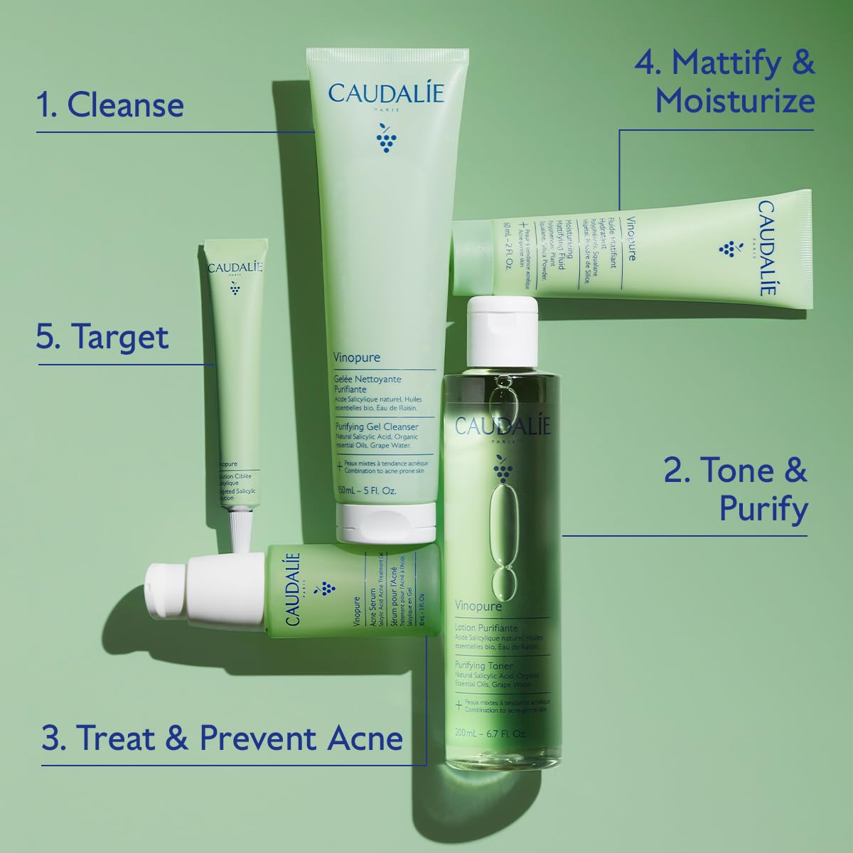 Caudalie Vinopure placed on bathroom counter as part of a skincare routine