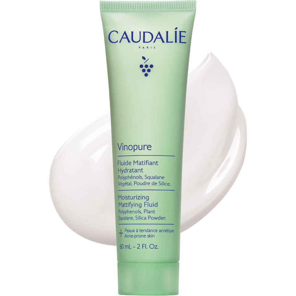 Caudalie Vinopure front packaging showing 60 mL tube and clear branding, promotes oil control