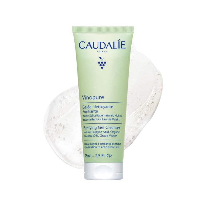 Caudalie Vinopure front packaging showing travel 75 mL bottle and benefits