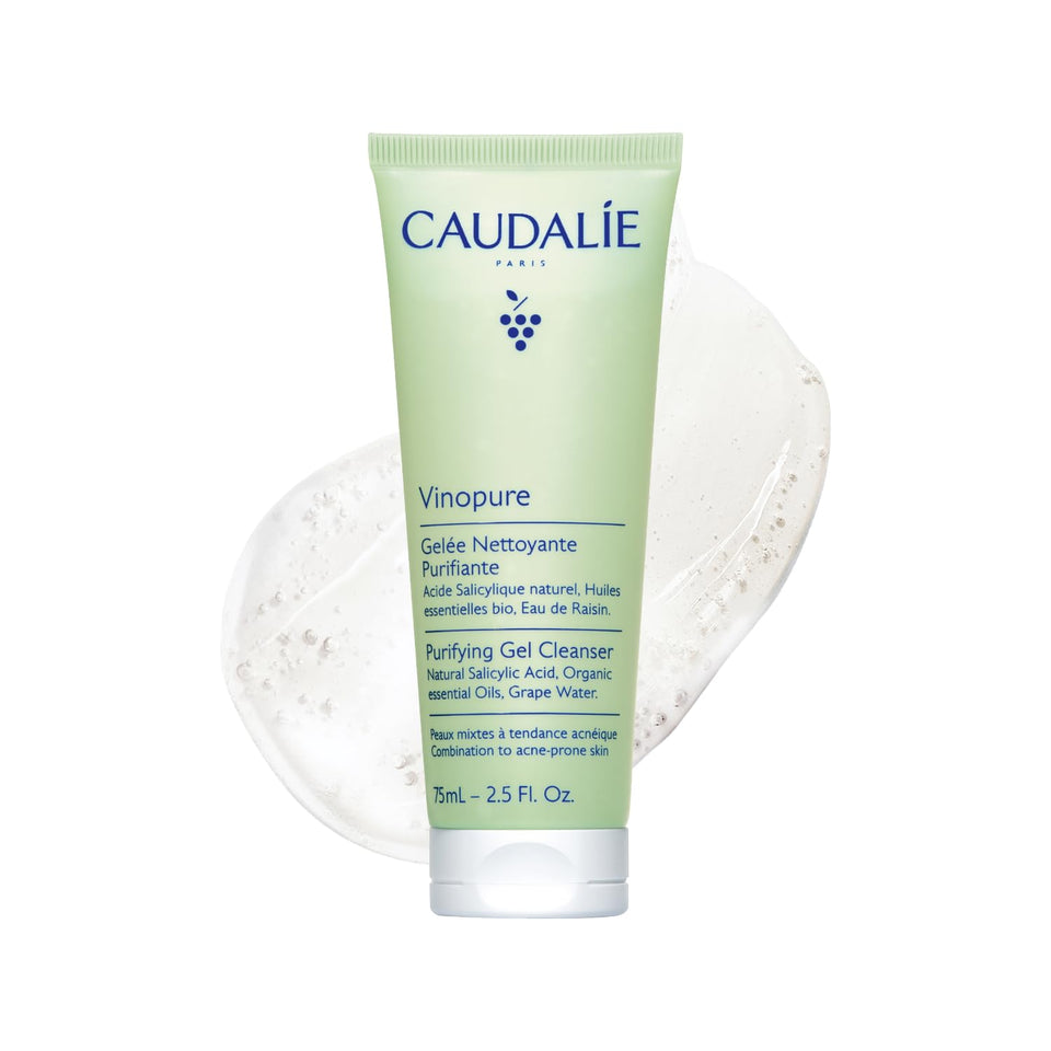 Caudalie Vinopure front packaging showing travel 75 mL bottle and benefits