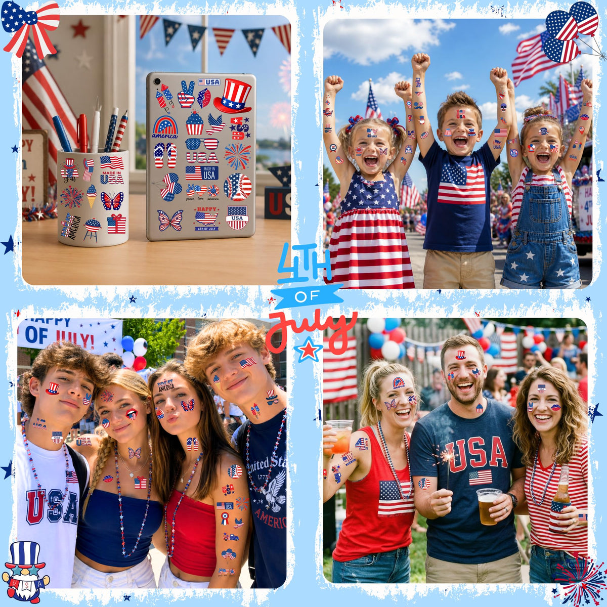 CAVALATAT arm and cheek tattoos displayed for playful Independence Day styling