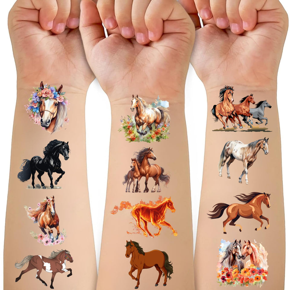 CAVALATAT front packaging showing 52-piece horse tattoo set and quick gift use