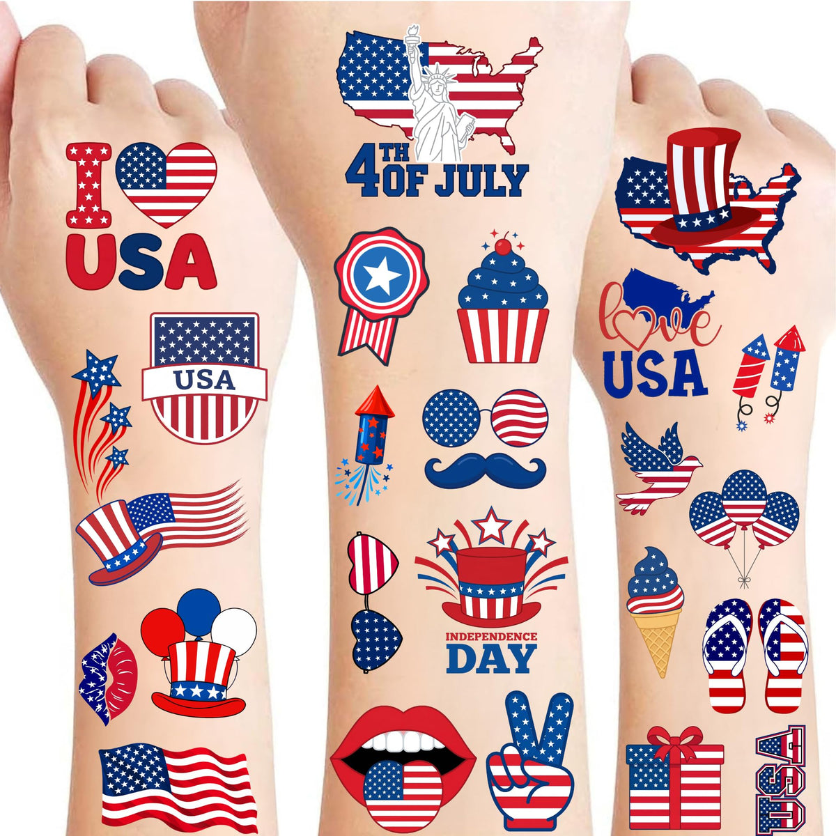CAVALATAT front packaging showing 80 patriotic temporary tattoos and party value