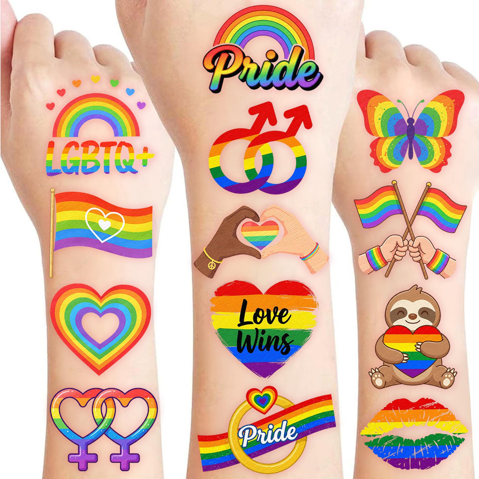 CAVALATAT front pack showing 96 rainbow pride tattoo stickers and benefits