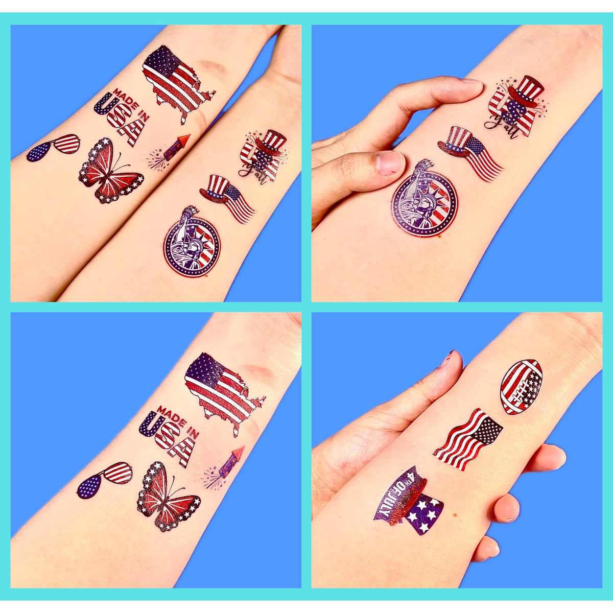 CAVALATAT tattoos arranged on a party table as easy patriotic favors