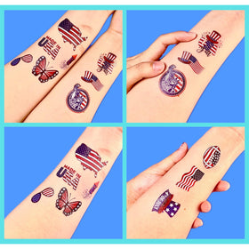 CAVALATAT tattoos arranged on a party table as easy patriotic favors