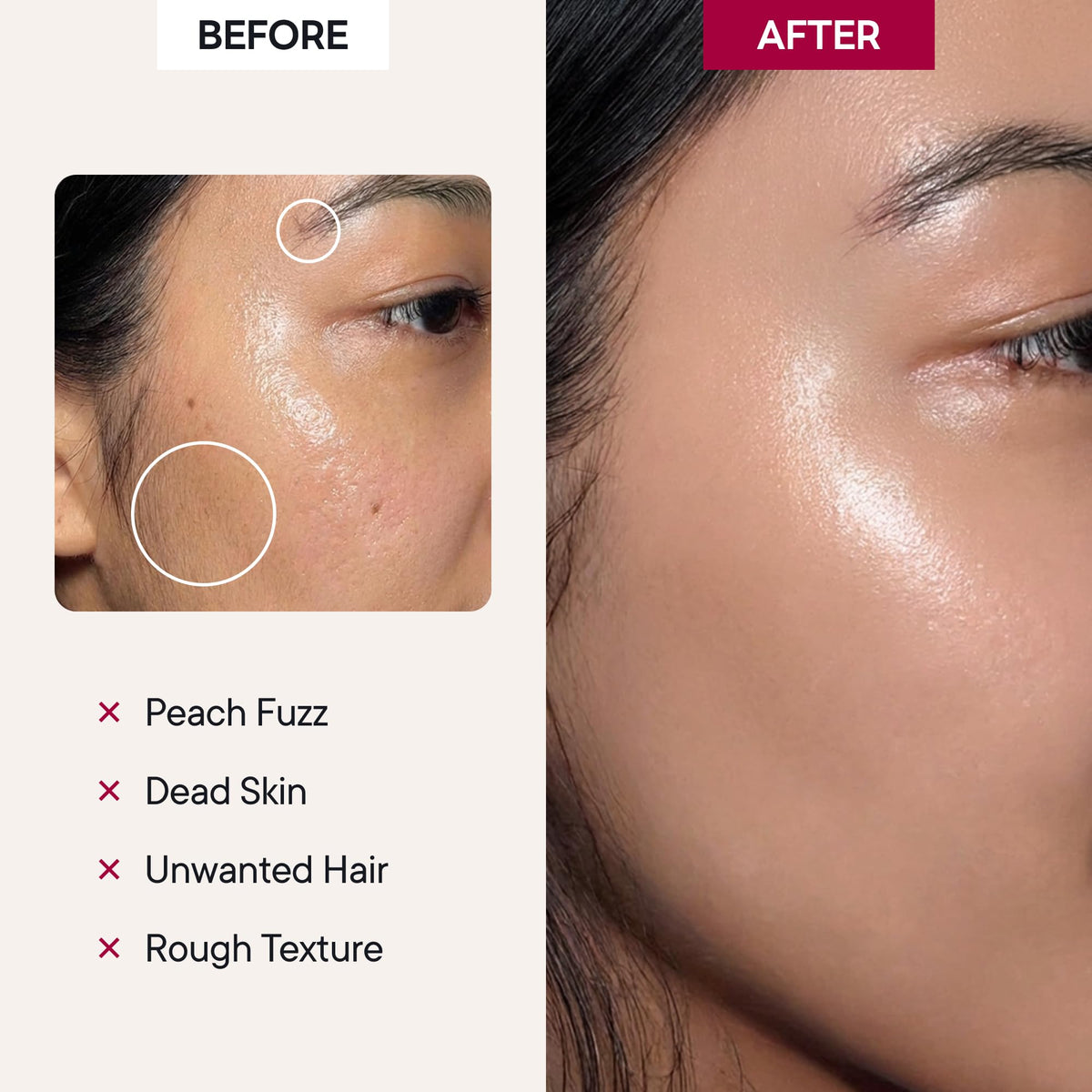 CAVEEM before and after makeup application showing improved finish