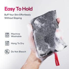 CAVEEM quick-dry scrubber hanging in shower to prevent odor buildup
