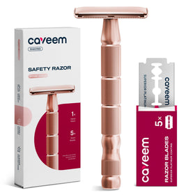 CAVEEM rose gold razor front view showing sleek design and precise shaving