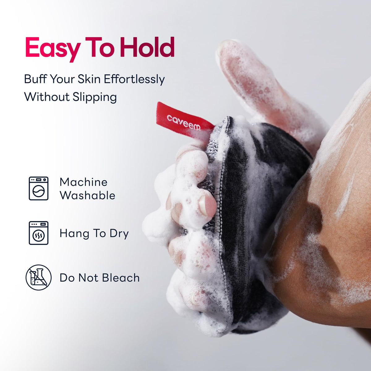 CAVEEM strap detail for secure handling and safer control in shower