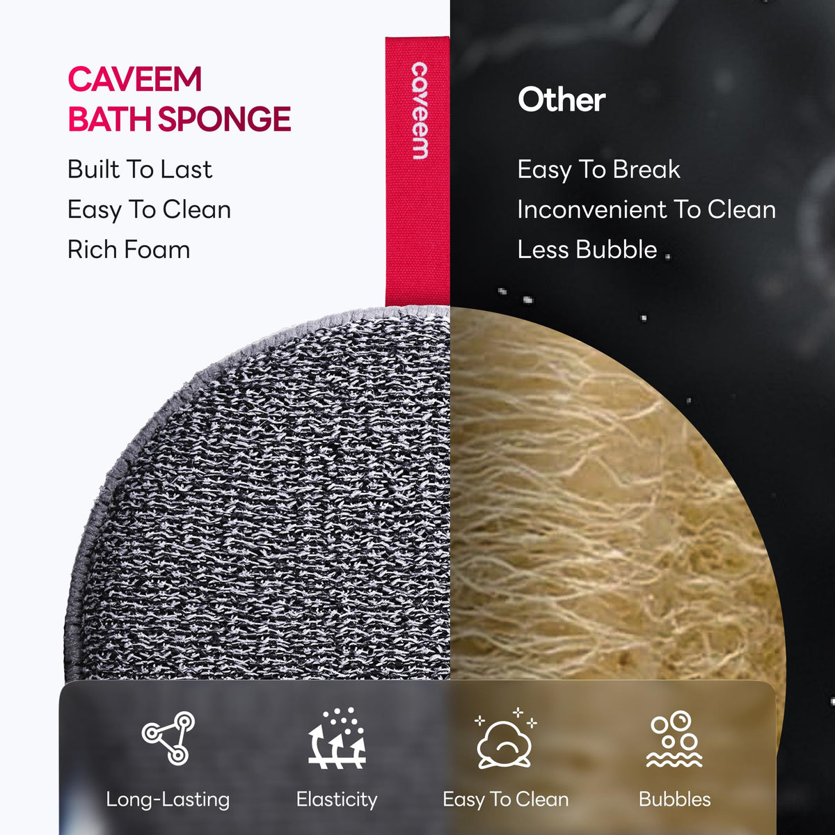 CAVEEM compact sponge folded in travel kit illustrating easy portability
