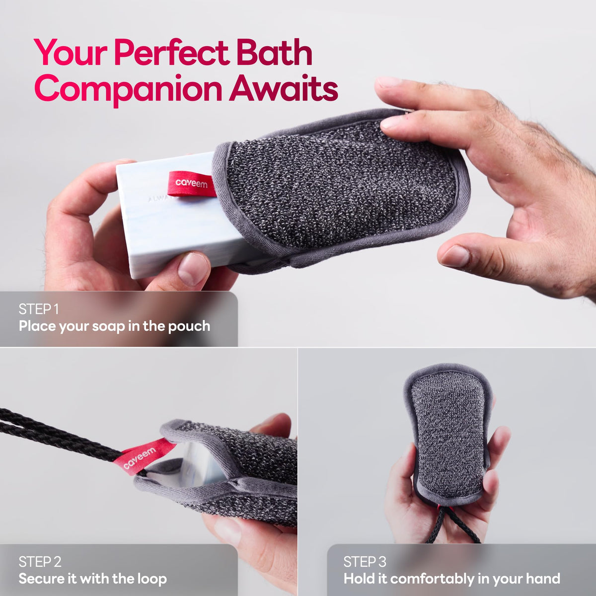 CAVEEM pouch packed inside toiletry bag for travel convenience and plastic-free option