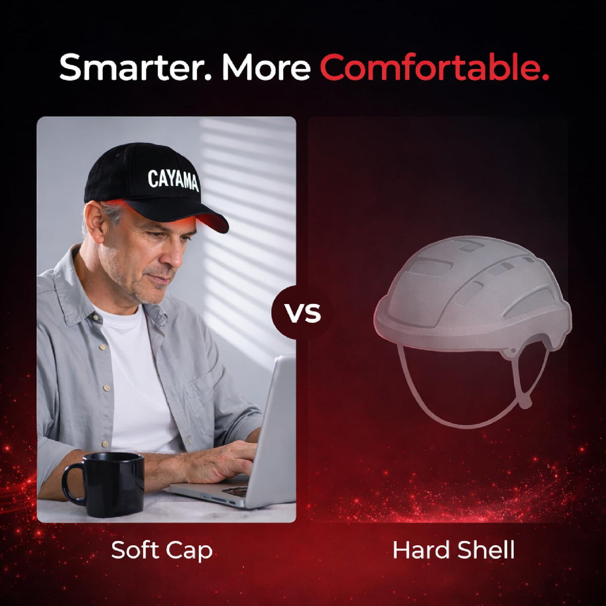 CAYAMA worn on head to illustrate adjustable fit and real-life size for most users