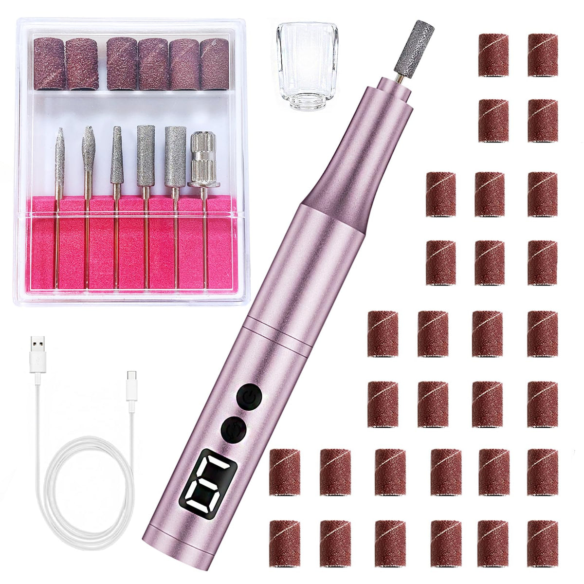 CBVCBV front view of pink cordless nail drill kit showing all components and portability