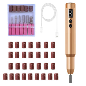 CBVCBV front view of golden cordless nail drill showing compact design and portability