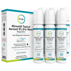C'rcle minoxidil 5% foam front packaging showing unscented six-month supply benefit