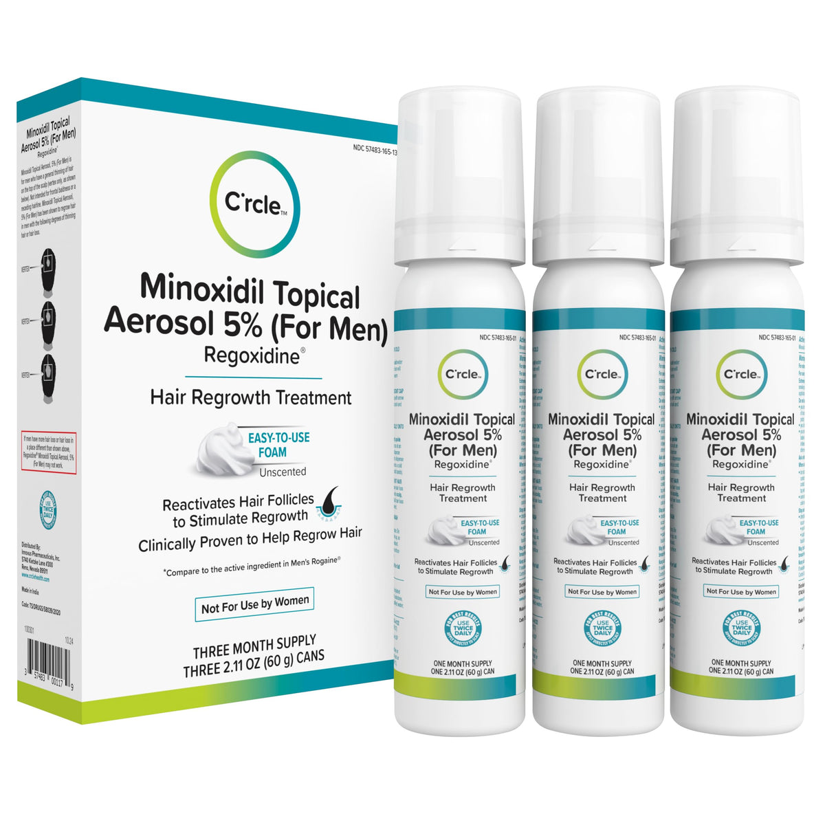 C'rcle unscented 5% minoxidil foam front packaging showing clean design and benefits
