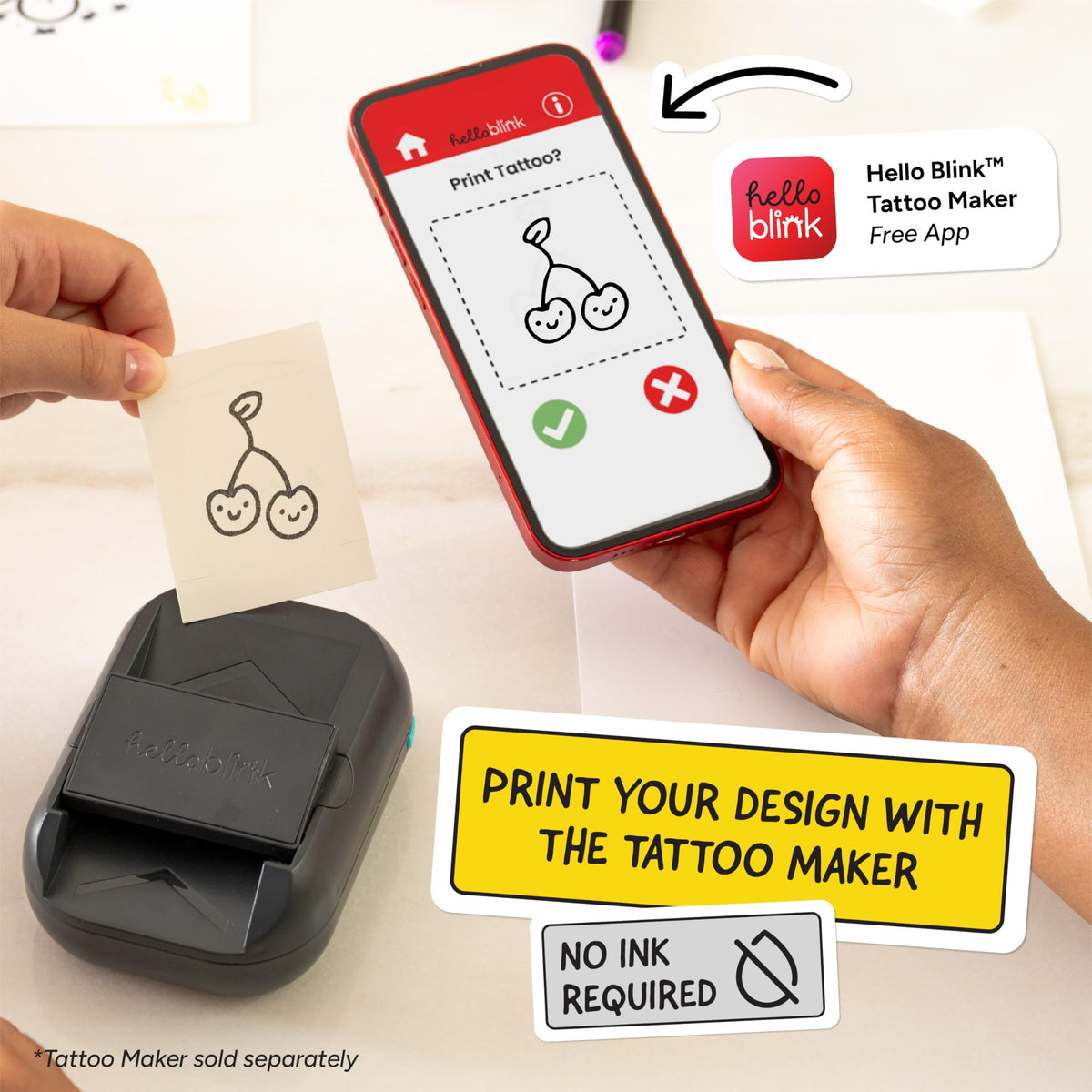 CEACO Hello Blink being used by child with app and printer, enables quick custom tattoos