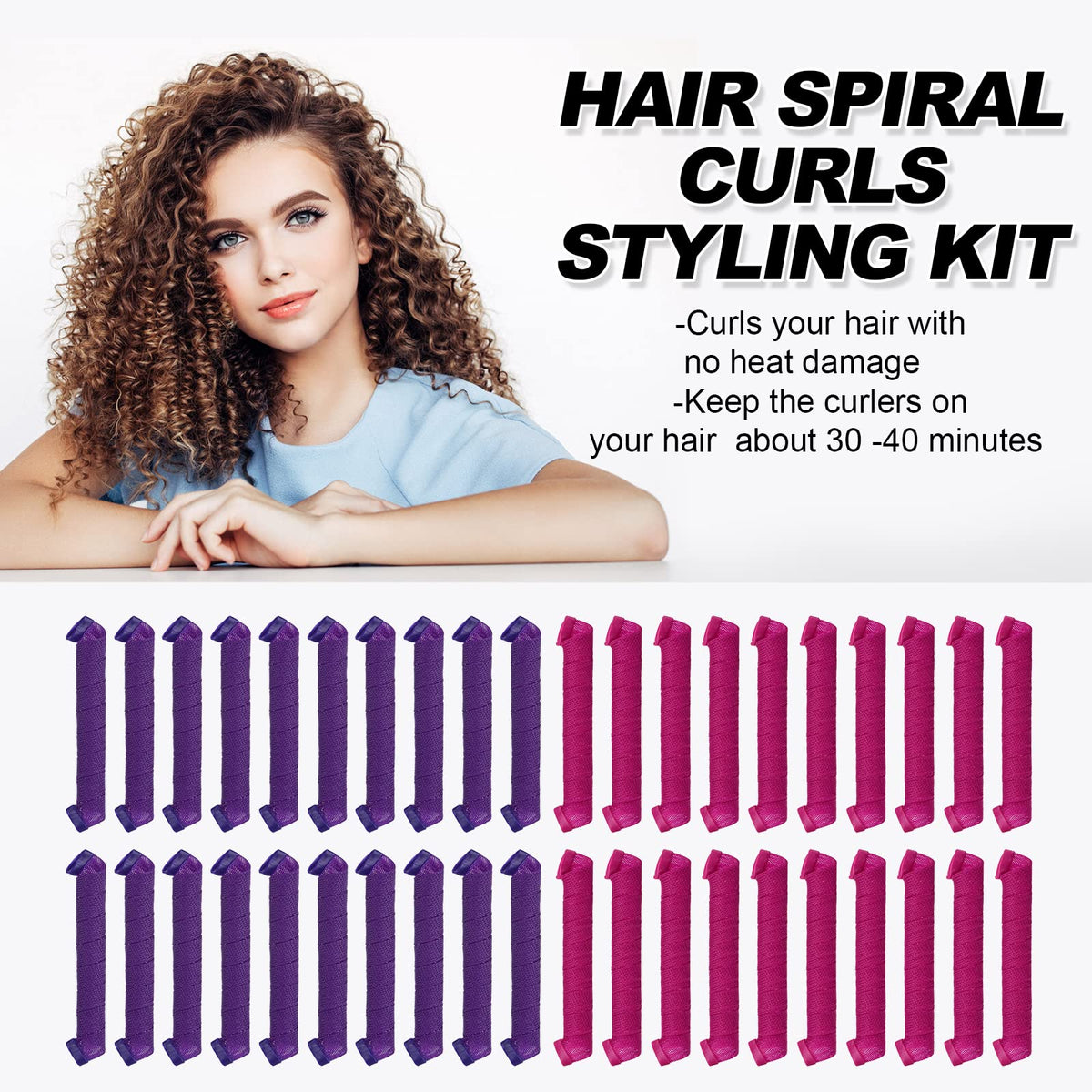 CEKEME spirals stretched to 22 inches for scale, highlighting suitability for long hair lengths