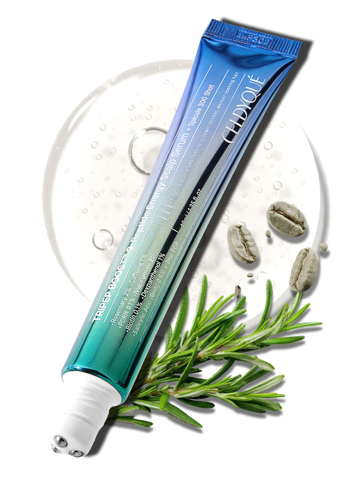 CELDYQUE front bottle view showing roll-on packaging and bigger 1.35 oz size benefit