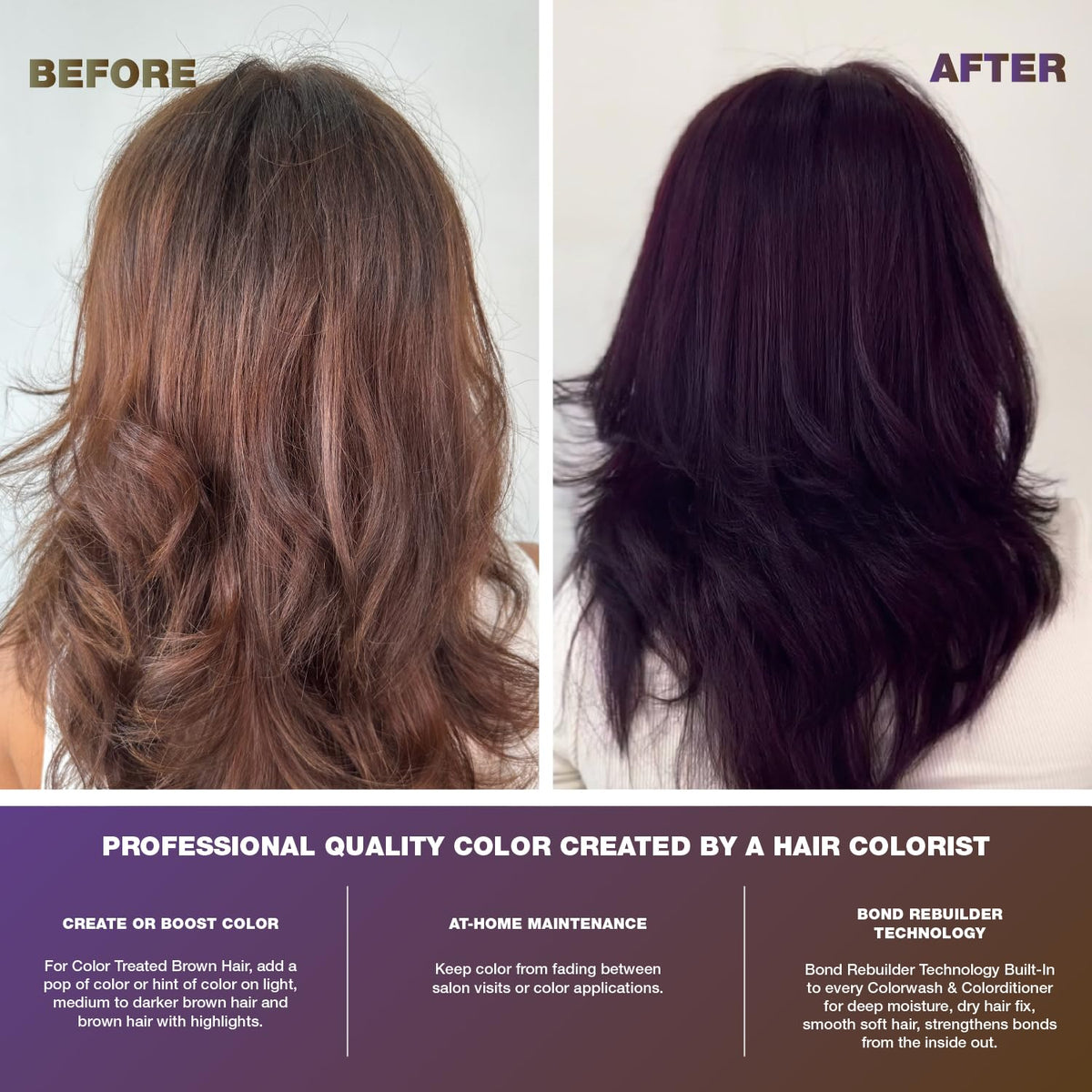 Celeb Luxury before and after tone comparison showing reduced brass and cooler brown