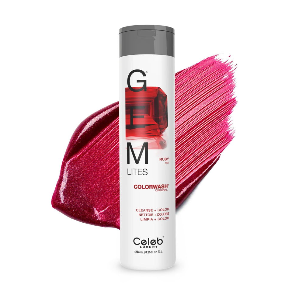 Celeb Luxury bottle front view showing ruby color and packaging benefits