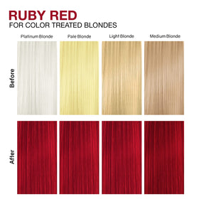 Celeb Luxury before and after hair comparison showing refreshed ruby tone benefit