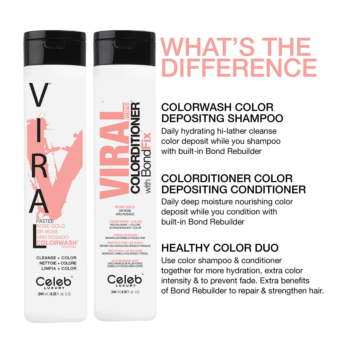 Celeb Luxury lifestyle shot of rose-gold hair showcasing vibrant, strengthened color