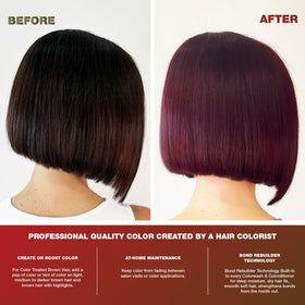 Celeb Luxury after-wash brunette hair showing vibrant red tones and improved shine