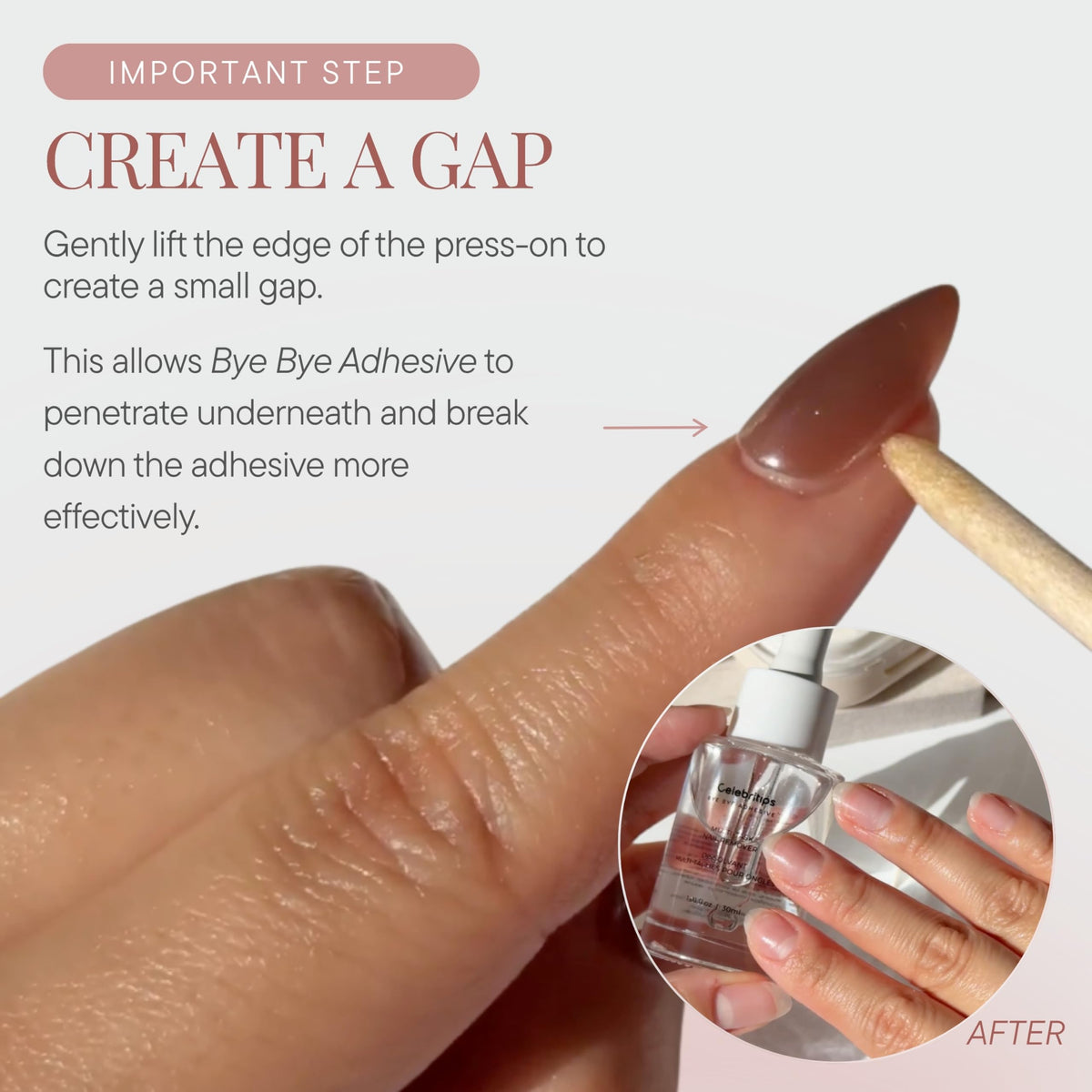 Celebritips in use removing a press-on nail with less effort