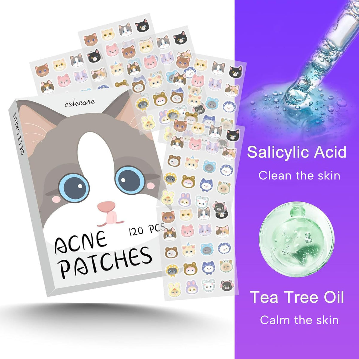 CELECARE individually packaged sachet opened to show a single cat patch preserved