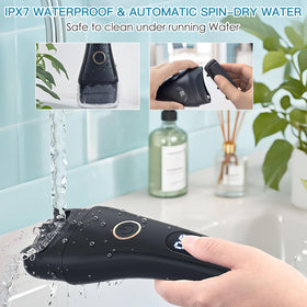 Celepen being rinsed under running water showing IPX7 waterproof design for safe shower use