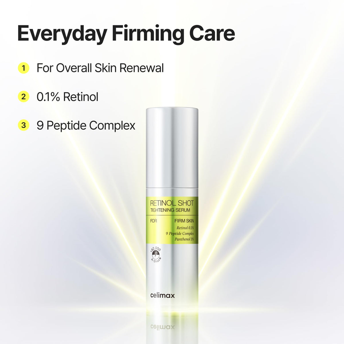 celimax size comparison showing 30ml full serum, 15ml booster and 3ml travel for portability