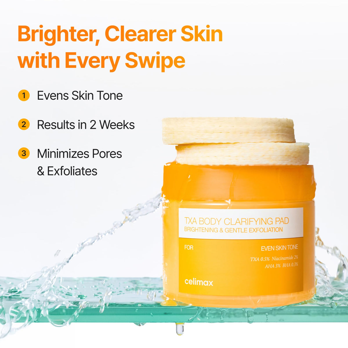 celimax pad soaked with essence close detail, showing hydration and easy application benefit