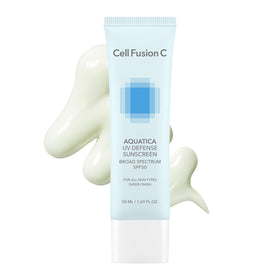 Cell Fusion C front packaging showing SPF50 and transport-friendly 50ml benefit