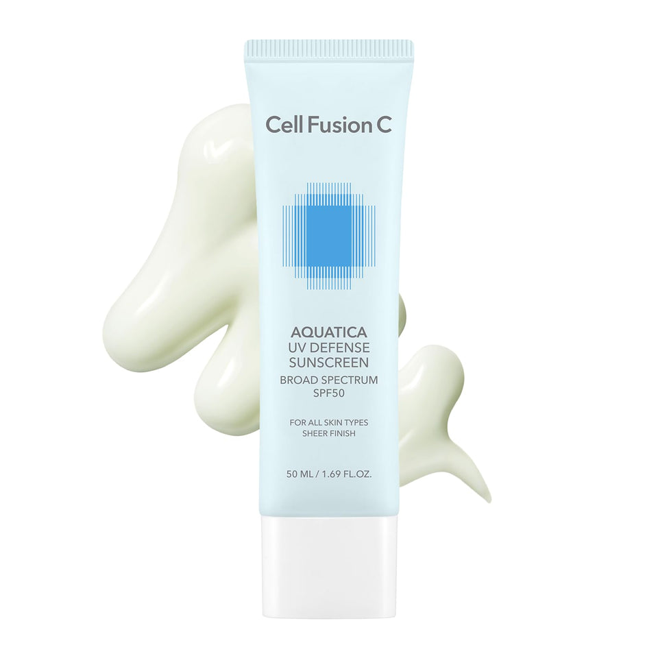 Cell Fusion C front packaging showing SPF50 and transport-friendly 50ml benefit