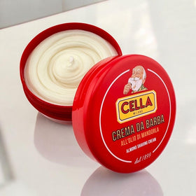 CELLA cream close-up texture showing dense, creamy lather for smooth glide